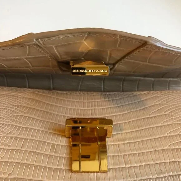 NWT ALEXANDER WANG Lydia Bag Croc Embossed Leather Clutch Bag Almond MSRP $650